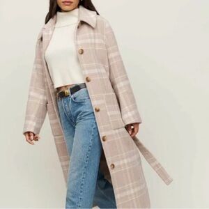Reformation Middlefield Coat in Beige Plaid